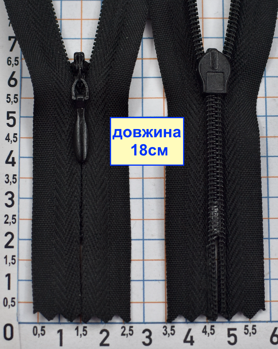 Блискавка 18cм спіраль №3 потайна бабовна + п\є  чорна